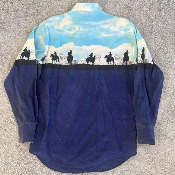 Wrangler Brushpopper Vintage Pearl Snap Shirt Cowboy Blue Sky Graphic Large - Picture 5 of 6